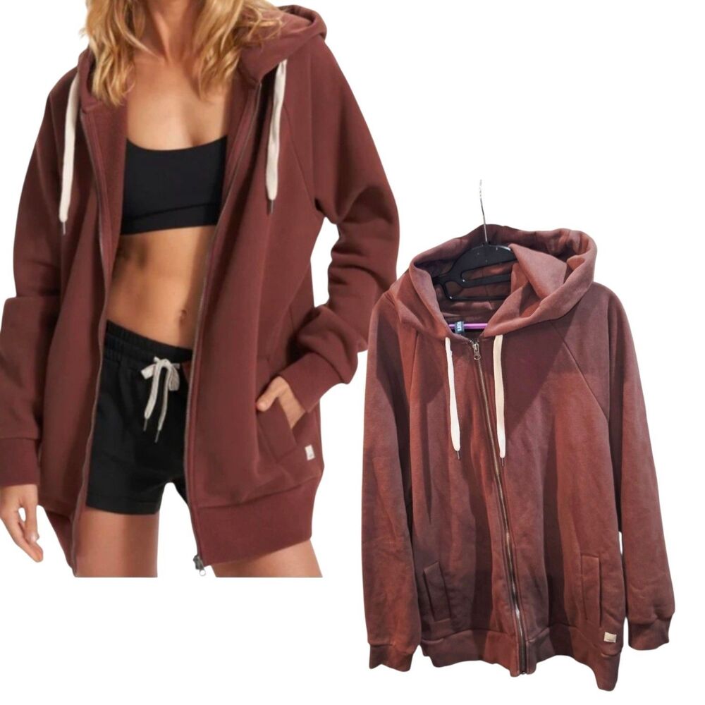 Vuori Restore Sz L Maroon Zip Up Athleisure Oversized Fleece Logo Sweater Jacket